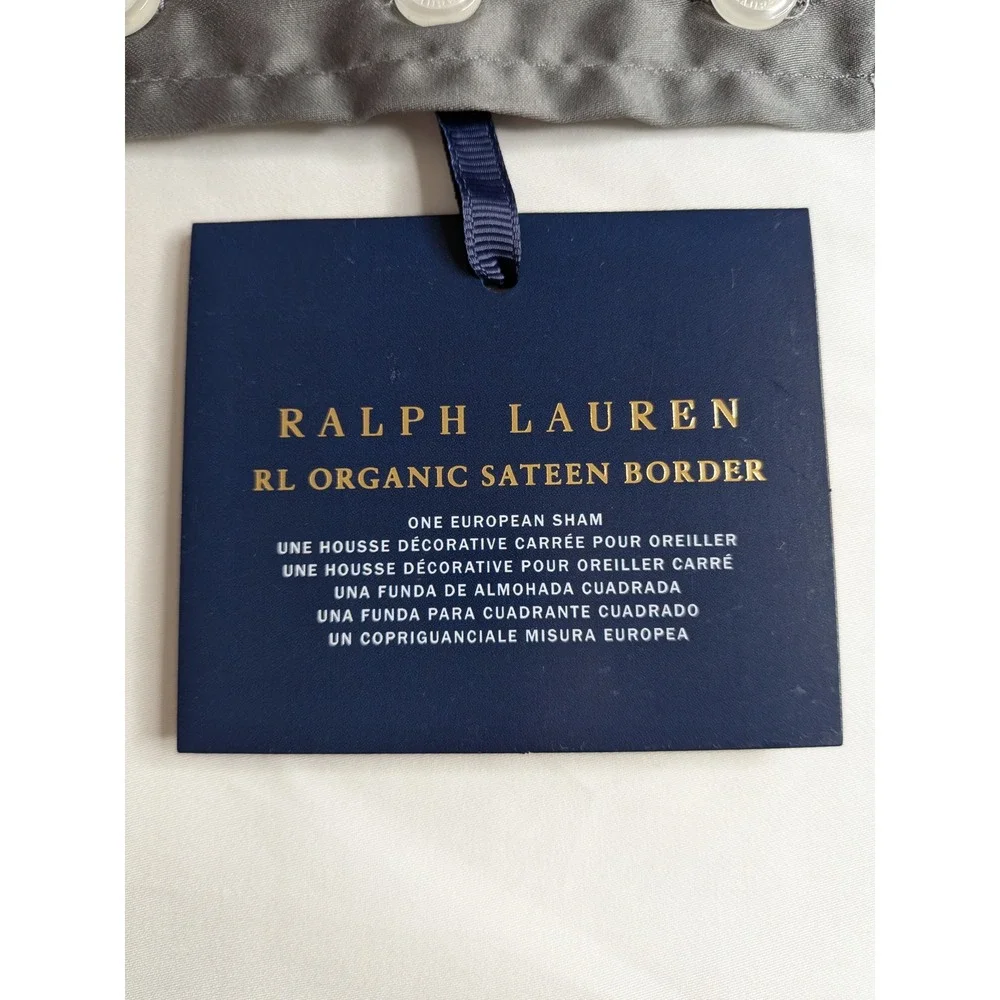 Ralph Lauren Organic Cotton Sateen Border European Sham Graphite/White NWT